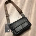 Borsa a tracolla in pelle da uomo borsa messenger casual retrò con cinghia larga - Nero 66
