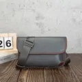 Vintage men messenger bag soft leather shoulder bag casual retro crossbody bag daily use - Grey and Coffee