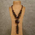 Bohemian handmade wooden coconut shell long necklace vintage multi-layer pendant sweater chain - Natural Wood Style 1