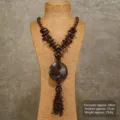 Bohemian ethnic long wooden coconut shell necklace statement sweater chain for women daily wear - Natural Wood Style 5