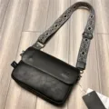 Black crossbody messenger bag for men women with wide patterned strap casual daily style - Black 68