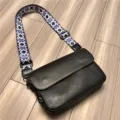 Casual men's crossbody bag with wide patterned strap black PU leather shoulder bag daily - Black 65