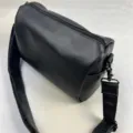 Black minimalist shoulder bag for men and women casual commuter messenger bag with zipper. - Black