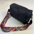 Black nylon crossbody bag with colorful ethnic strap, casual shoulder bag for commuting. - Nylon Black