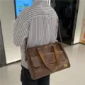 Sac bandoulière homme affaires décontracté, marron en cuir PU voyage sac à main élégant. - 5 Pouces / Beige