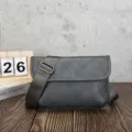 Borsa a tracolla vintage da uomo semplice in morbida pelle borsa a spalla casual piccola - 5 Pollici / Grigio