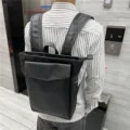 Zaino in pelle nera da uomo, elegante borsa da scuola e da viaggio in stile giapponese. - Nero