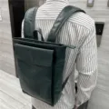 Zaino in pelle verde scuro per uomo e donna, elegante borsa da scuola per viaggi studenteschi. - Blu scuro
