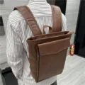 Zaino in pelle marrone per uomo e donna, elegante borsa da scuola retrò per uso quotidiano. - Marrone chiaro