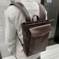 Zaino in pelle PU marrone scuro per uomini donne, borsa scuola casual da viaggio per laptop - Marrone scuro