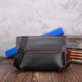 Classic men's black messenger bag with brown trim, stylish shoulder bag for daily use. - Large Black and Coffee