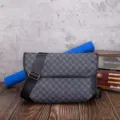 Men vintage messenger bag grey soft leather shoulder bag casual crossbody bag for daily use - Large Pattern Black
