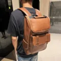Zaino in pelle marrone da uomo, borsa da scuola vintage, zainetto da viaggio per affari. - Marrone chiaro