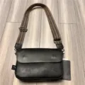 Casual men's black crossbody bag with wide patterned strap, stylish daily messenger bag. - Black 66