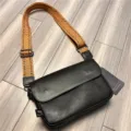 Casual crossbody bag for men and women, stylish wide strap black PU leather messenger bag. - Black 67