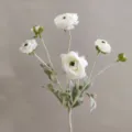 White artificial ranunculus silk flowers 6-head fake flower bouquet for home decor detail - White