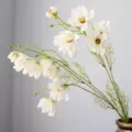 Closeup of long branch artificial white cosmos flowers detail, perfect for wedding home decor. - White