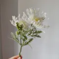 Artificial Flocked Pincushion Flower 2-Head Fake Spider Chrysanthemum for Home Decor - White