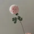 Artificial pink flower detail view, realistic stem and green leaves for photography props. - Light Pink