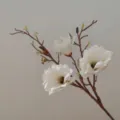 Detailed view of artificial magnolia flower branch, realistic white floral home decor. - White