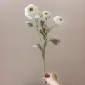 High quality 3-head artificial ranunculus velvet silk flower for home decor and wedding arrangement. - White