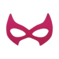 Pink leather cat ear eye mask for adult costume party, roleplay and playful dating events. - Curved Horn Catwoman