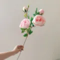3-Head Austin Rose Artificial Flowers Fake Silk Rose Branches for Wedding Home Party Decor - Pink