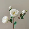 Close-up detail of artificial Austin rose silk flower branch, perfect for wedding decor. - White