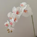 Artificial Phalaenopsis orchid detail, 9 heads white pink fake flower for home decor display. - White with Pink Core