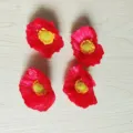 Detail view of 4 red artificial poppy flower heads, perfect for DIY hairpins and Hanfu decoration. - Large Flower Head / 1 Piece/Pack / Red