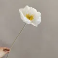 Single head white artificial poppy flower velvet floral decor for home and photography details - White