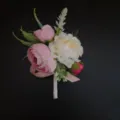 Artificial rose boutonniere pink white wedding groom groomsman suit flower pin accessory - Corsage