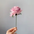 Single stem artificial silk rose flower detail, realistic pink decorative floral stem. - Light Purple