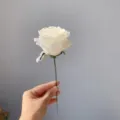 Single branch artificial white rose flower for home decor and wedding floral arrangement. - White