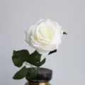 Artificial white rose single stem fake flower for home decoration display detail - White