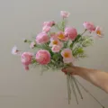 Pink artificial flower bouquet detail, realistic silk floral arrangement for home decor and props. - Opal Pink