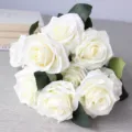 Artificial white rose bouquet detail shot, elegant silk flowers for home decor and photo props. - White
