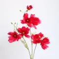 Gros plan détaillé de fleurs de cosmos artificielles rouges vibrantes pour la décoration. - Rouge