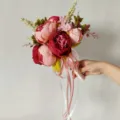 Artificial peony hydrangea bridal bouquet silk flowers for wedding party home decor - Skeleton Hand Bouquet / Rose Red
