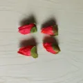 Detail view of 4 red artificial poppy flower buds, perfect for DIY crafts and hair accessories. - Flower Bud / 1 Piece/Pack / Orange