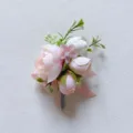 Light Pink Artificial Rose Boutonniere Wedding Groom Groomsmen Corsage Floral Suit Accessory - Corsage / Light Pink