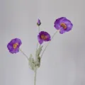 Artificial purple Iceland poppy flower branch with flocked stem for home decor and styling. - Purple