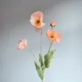 4-Heads Artificial Poppy Flowers Coral Pink Faux Silk Flora Home Decor Variant - Medium Coral Pink