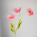 Coral pink artificial Iceland poppy flower branch, premium velvet texture home decor floral. - Pink