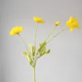 4-Head Artificial Iceland Poppy Silk Flower Flocked Stem Yellow Home Decor Floral Arrangement - Yellow