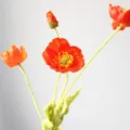 4-head artificial Iceland poppy flower coral pink velvet fake floral home decor sku - Orange