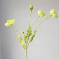 Flocked artificial Icelandic poppy flower stem with four heads, light green floral decor piece. - Green