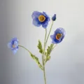 Blue artificial poppy flower branch with 4 heads flocked green stem for home interior decor - Blue