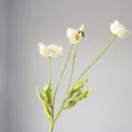4-Head Artificial Iceland Poppy Flocked Silk Flower for Home Decor & Wedding Floral Display - White