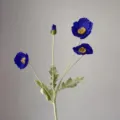 Artificial blue Iceland poppy flower 4-head flocked silk floral home decor wedding branch - Dark Blue
